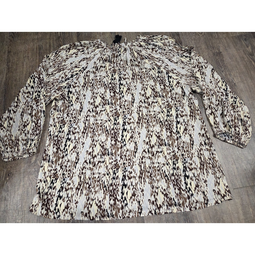 Casa Cabana Black Brown Beige Boho Tassel Blouse Size Large Shirt - Picture 6 of 6